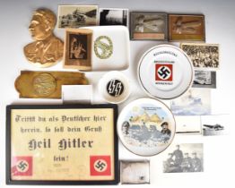 Reproduction German Nazi items including SS cigarette case, door plate, etc