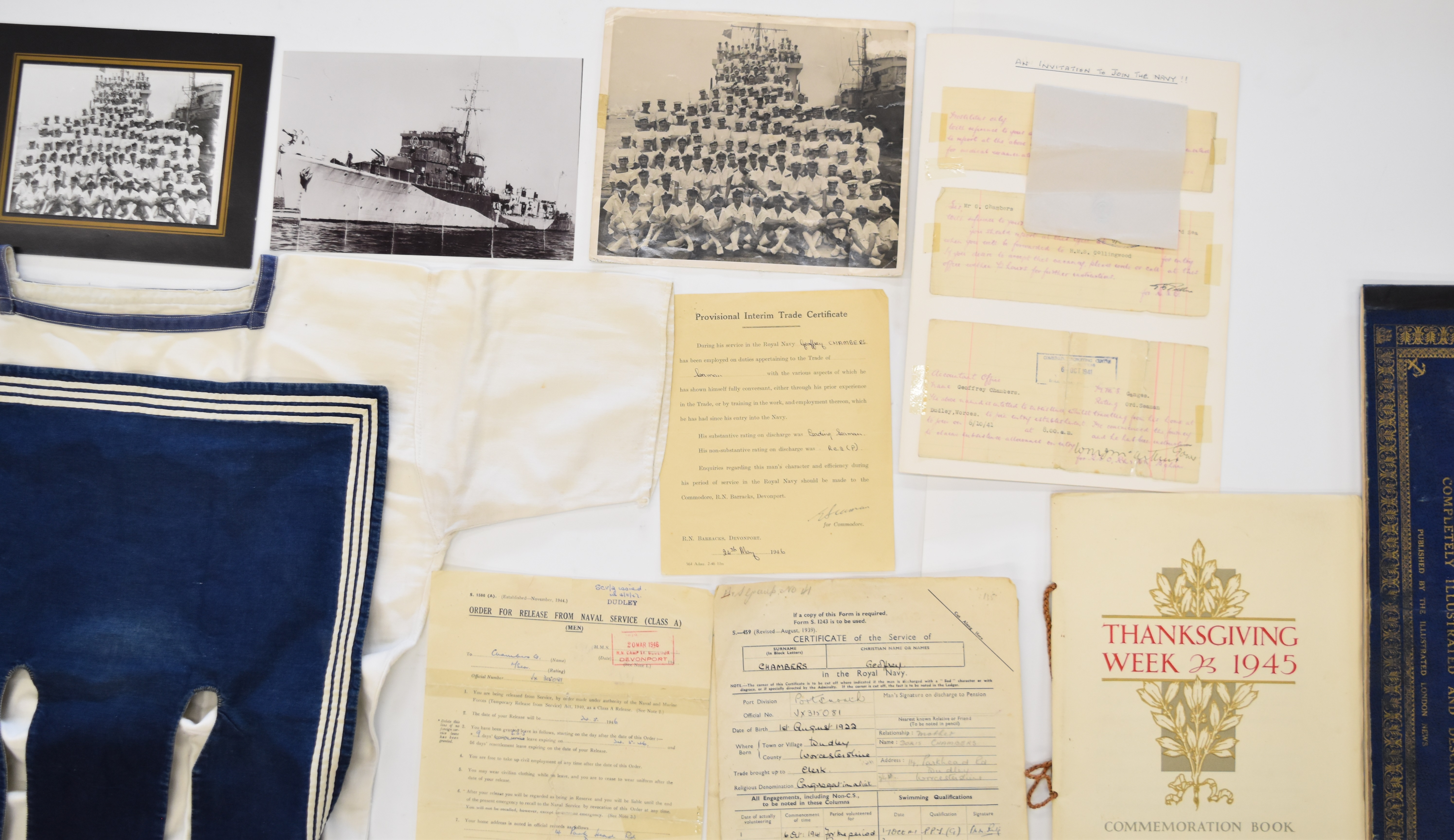 WW2 Royal Navy interest ephemera and documentation for Geoffrey Chambers including Certificate of - Image 8 of 8