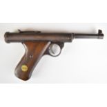 Haenel Model 28 .177 air pistol with inset maker's plaque to the wooden grips, top plate stamped '