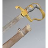 Prussian Artillery Officer's sword with stirrup hilt, shagreen grip, 80cm decorated blade and