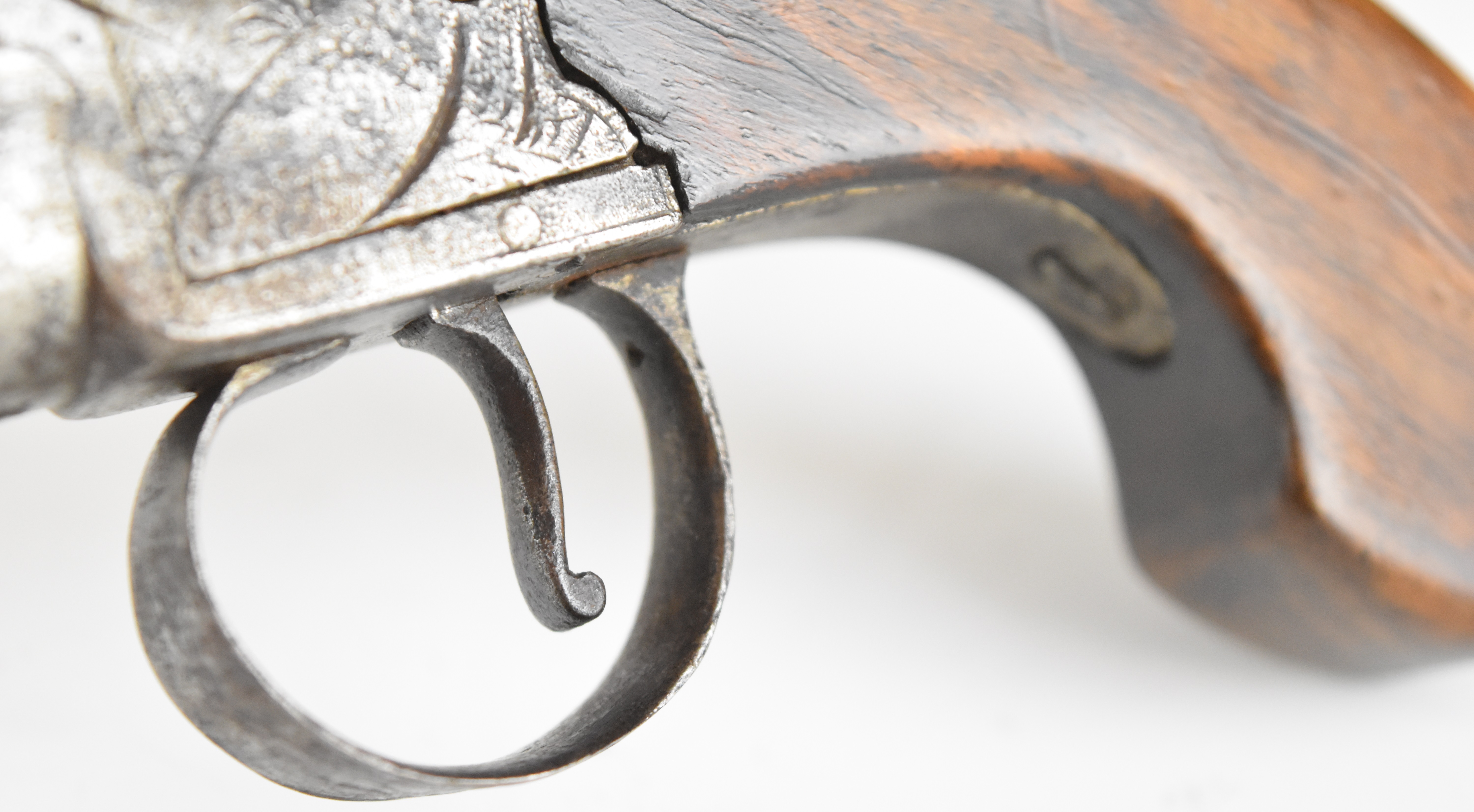 Unnamed 40 bore flintlock pocket pistol with engraved lock, wooden grip and 2 inch turn-off - Image 6 of 12