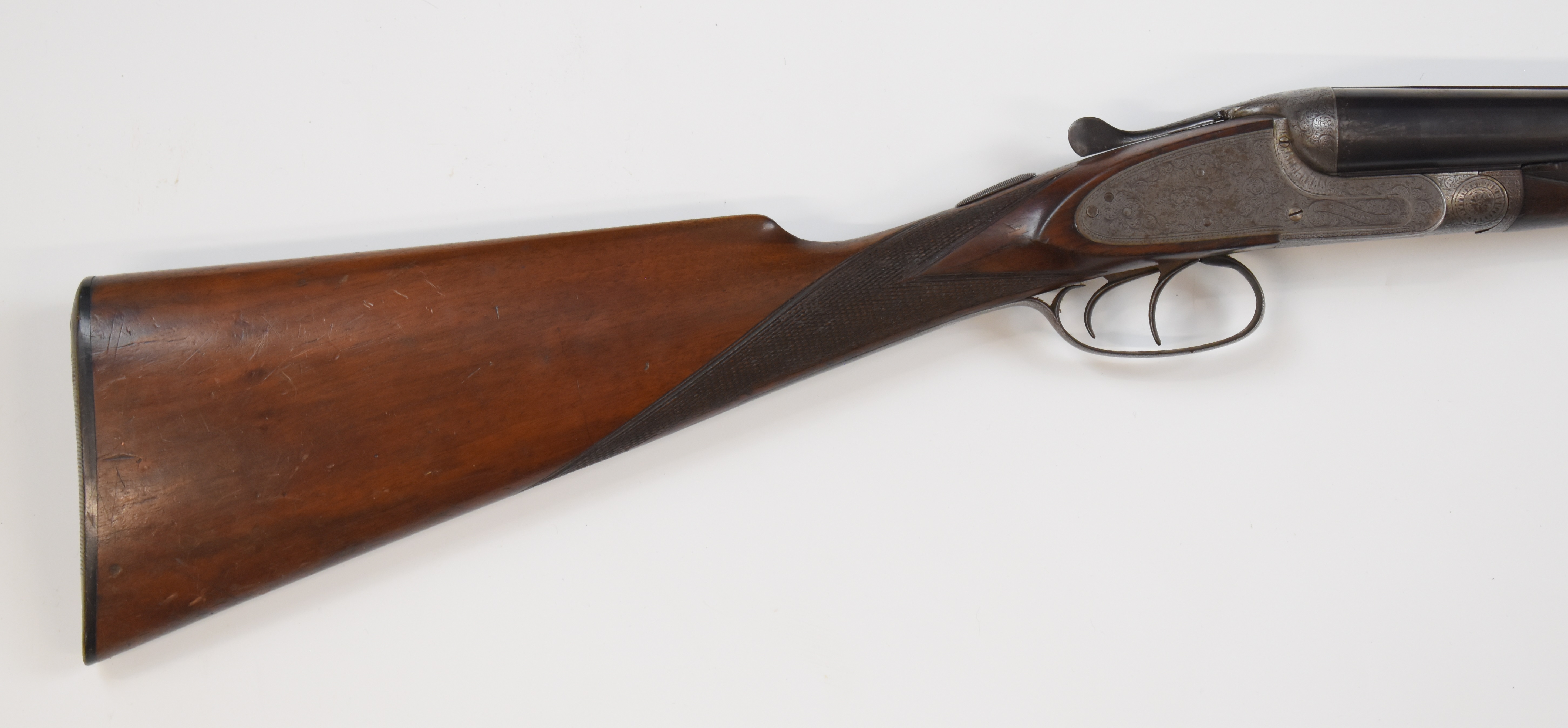W H Monk of Chester 12 bore assisted-opening sidelock side by side shotgun with all over scrolling - Bild 3 aus 11