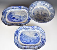 19thC blue and white transfer printed ware with named scenes of Bristol, Clifton and River Avon,