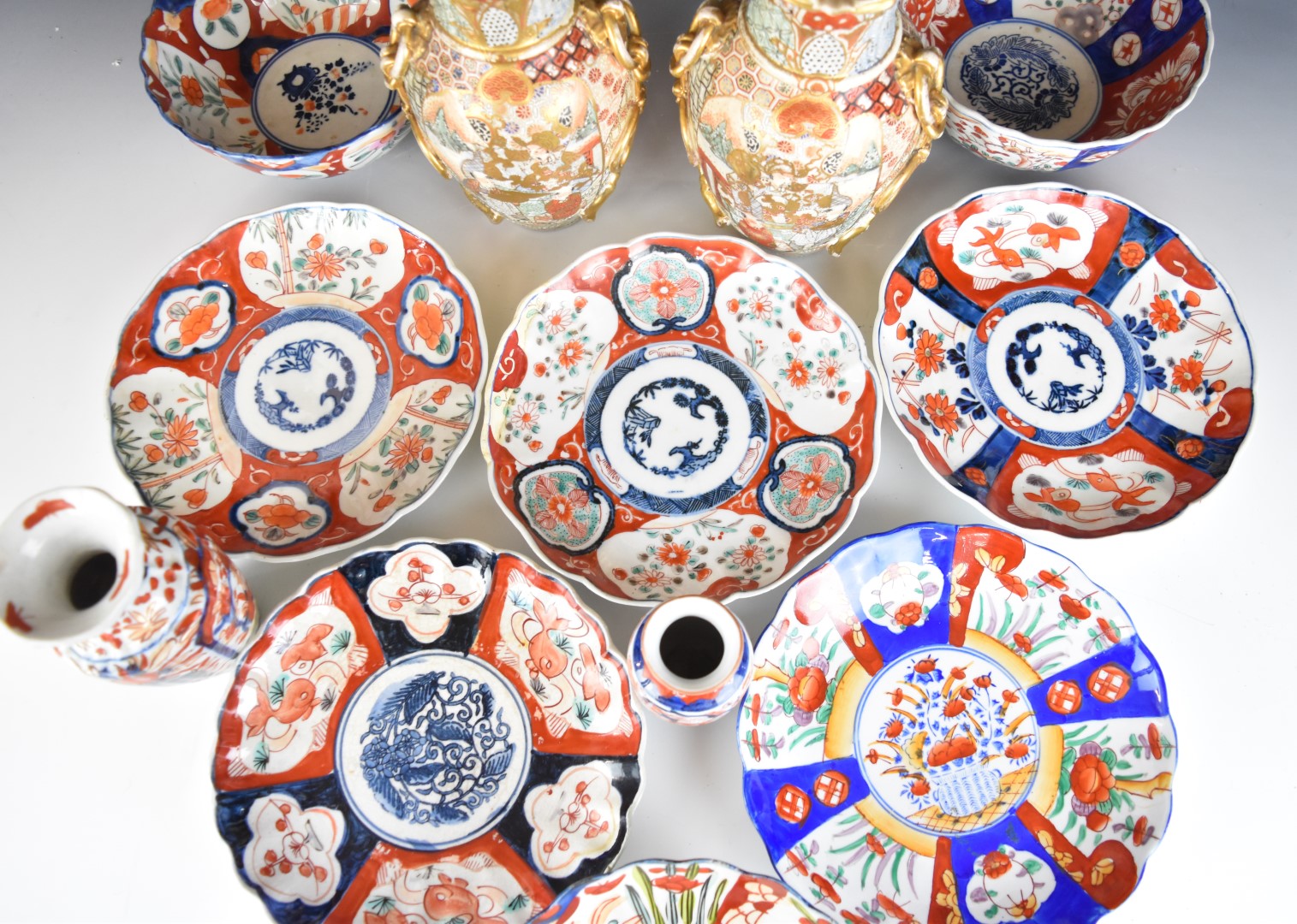 Collection of Japanese Imari and Satsuma ceramics including two pairs of vases, tallest 25cm - Image 5 of 8
