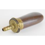 Sykes Colt style copper and brass bag shaped powder flask, 15.5cm long.