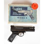 Webley Mark 1 .177 air pistol with named and chequered grips and adjustable sights and trigger,