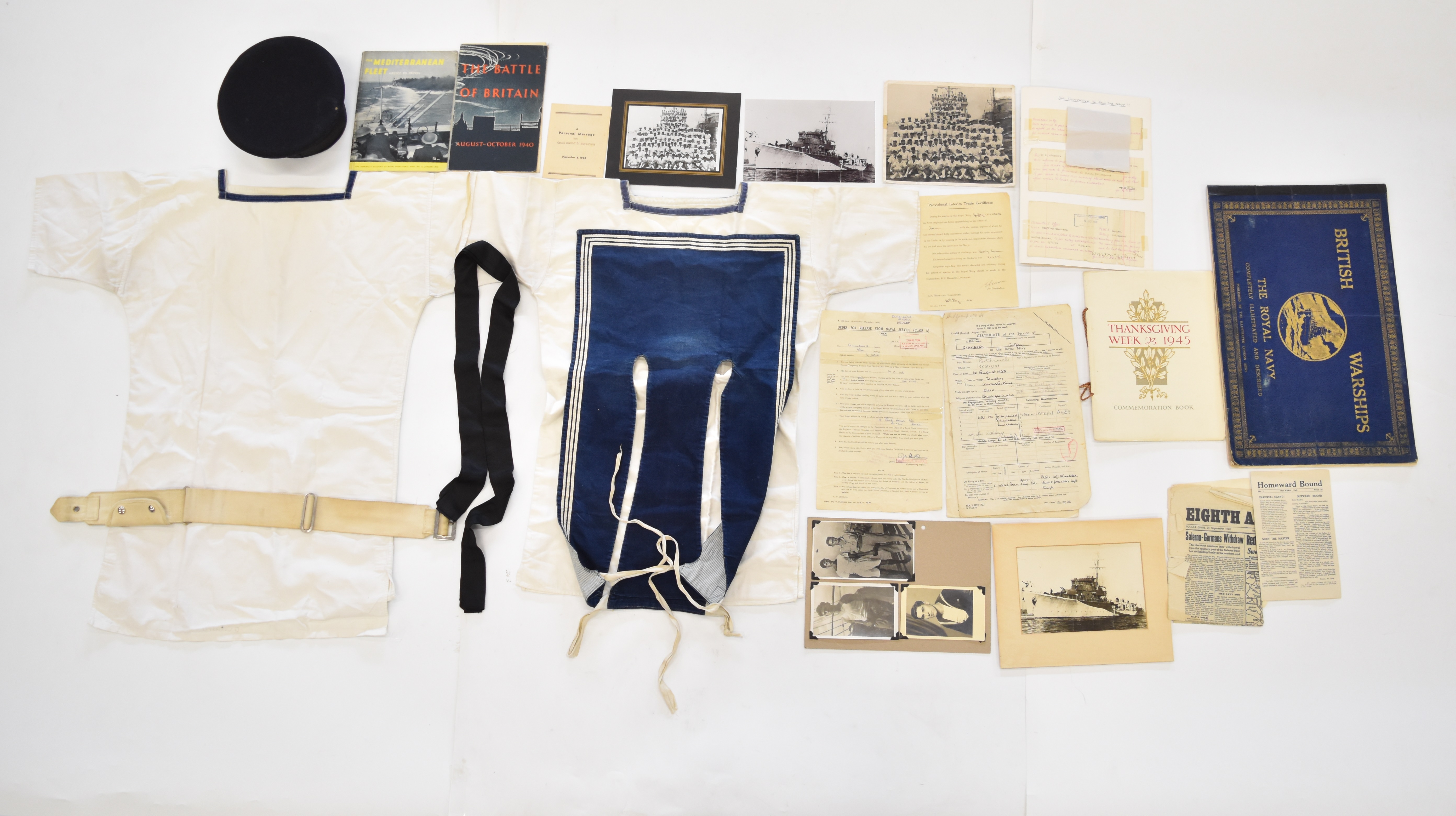 WW2 Royal Navy interest ephemera and documentation for Geoffrey Chambers including Certificate of