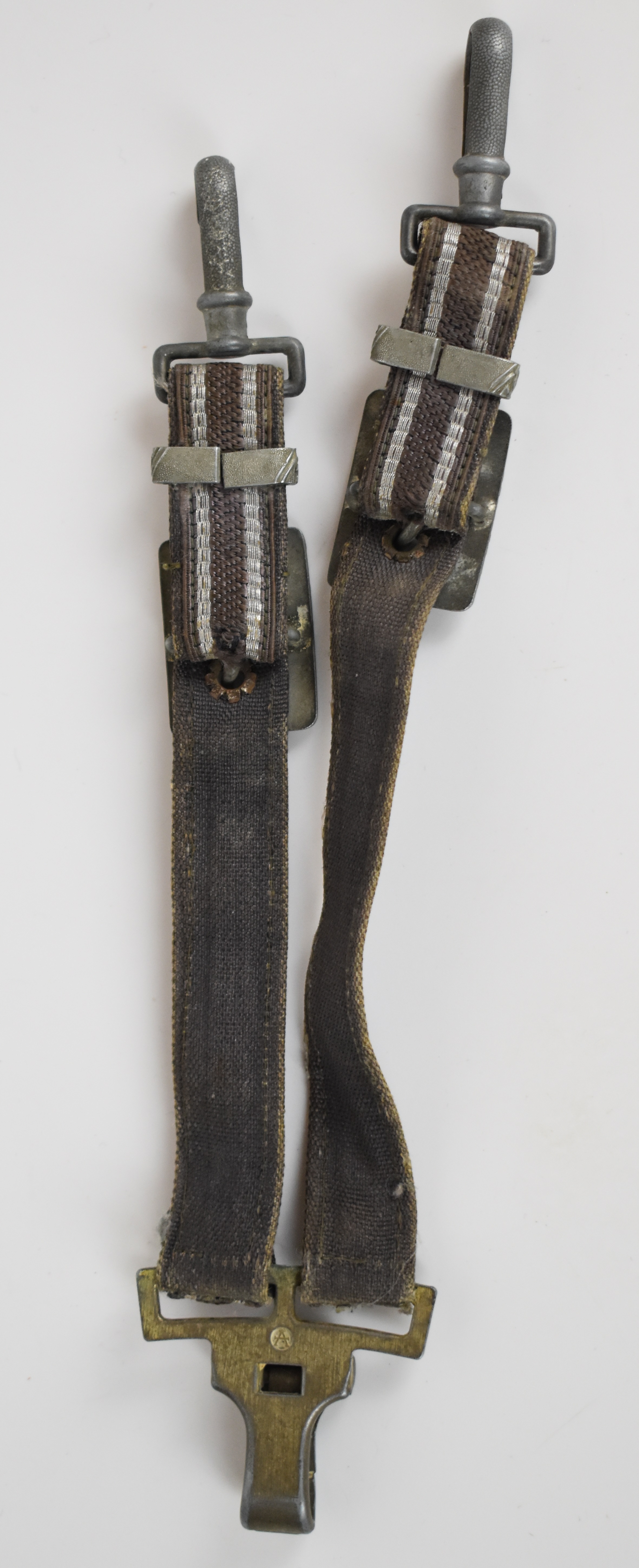 German Luftwaffe dagger straps with oak leaf decoration to buckles and top clip, also stamped A - Image 4 of 4