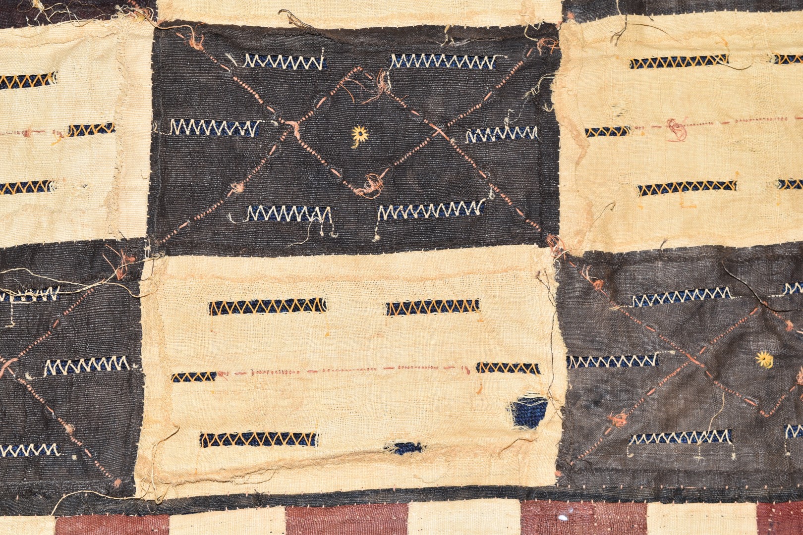 Four probably late 19th / 20thC African tribal embroidered tapestries or wall hangings with - Image 4 of 10
