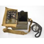 Military signalling lamp, box and bulbs, integral Morse key to lid