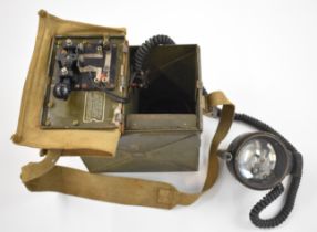 Military signalling lamp, box and bulbs, integral Morse key to lid