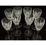 Waterford Crystal set of eight Lismore clear cut glass wine glasses, 22cm tall.