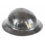British WW2 'Brodie' helmet stamped RA II H.B.H. 1939 to inner rim, W to front with liner and strap