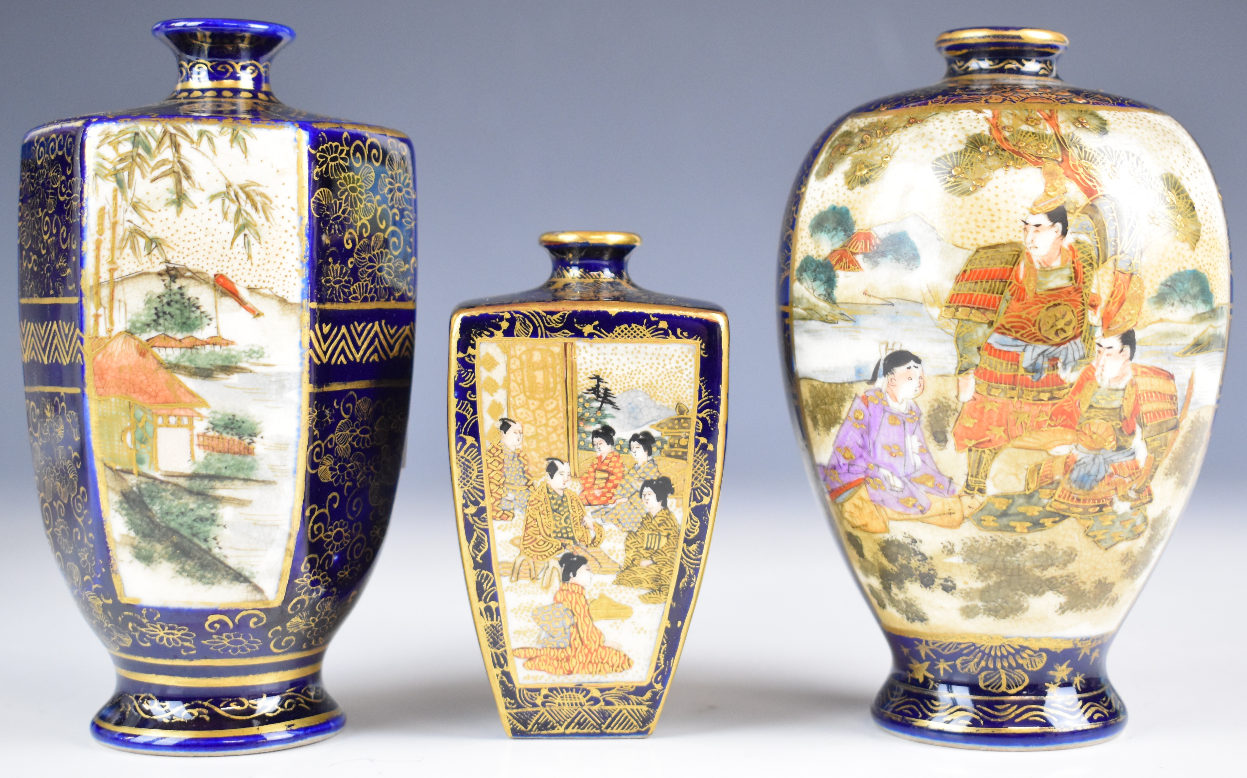 Three Japanese Kutani vases and a Chinese vase, tallest 23cm - Image 11 of 18