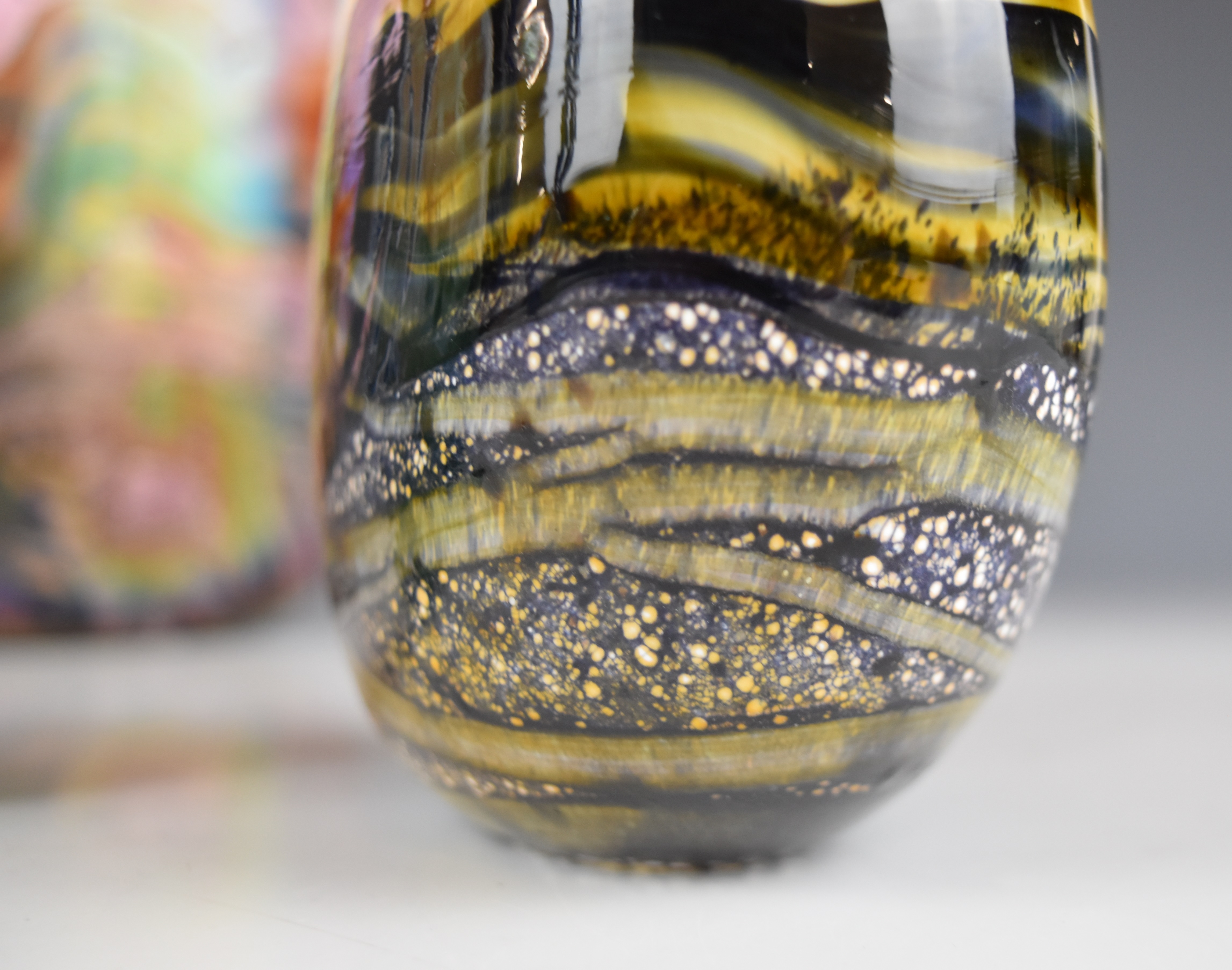 Five pieces of Gozo glass comprising four vases and a scent bottle, some with iridescent - Image 5 of 7