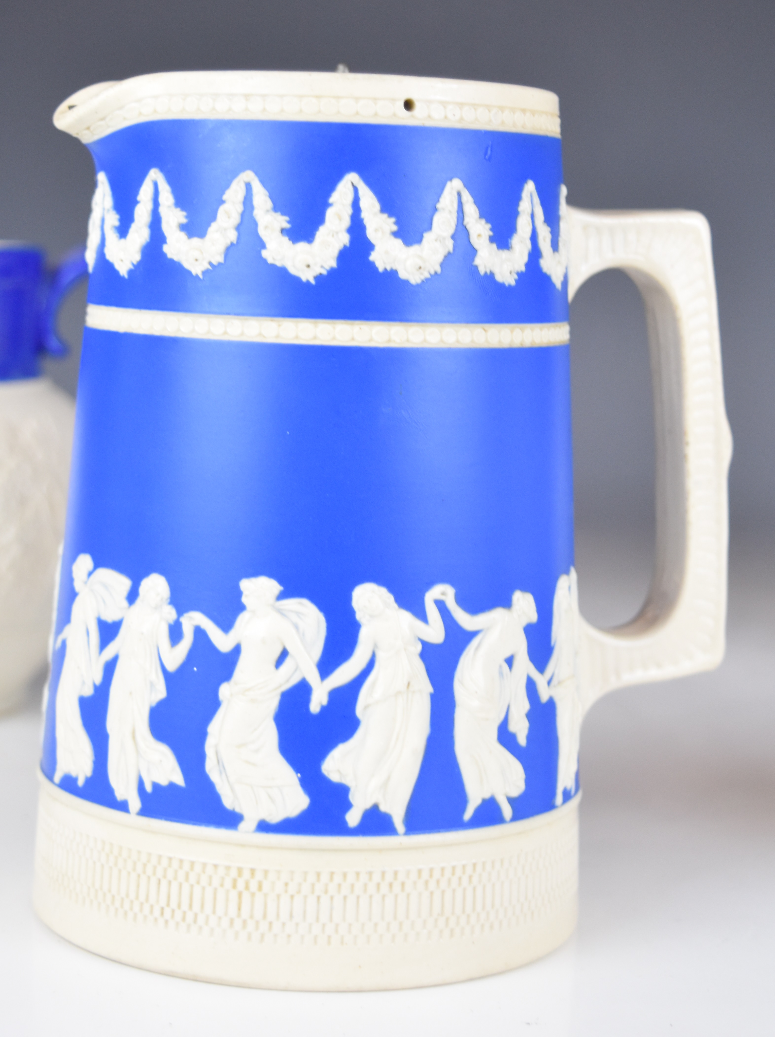 Six Copeland / Copeland and Garrett jugs, four with relief moulded decoration of hunting scenes, one - Image 7 of 9