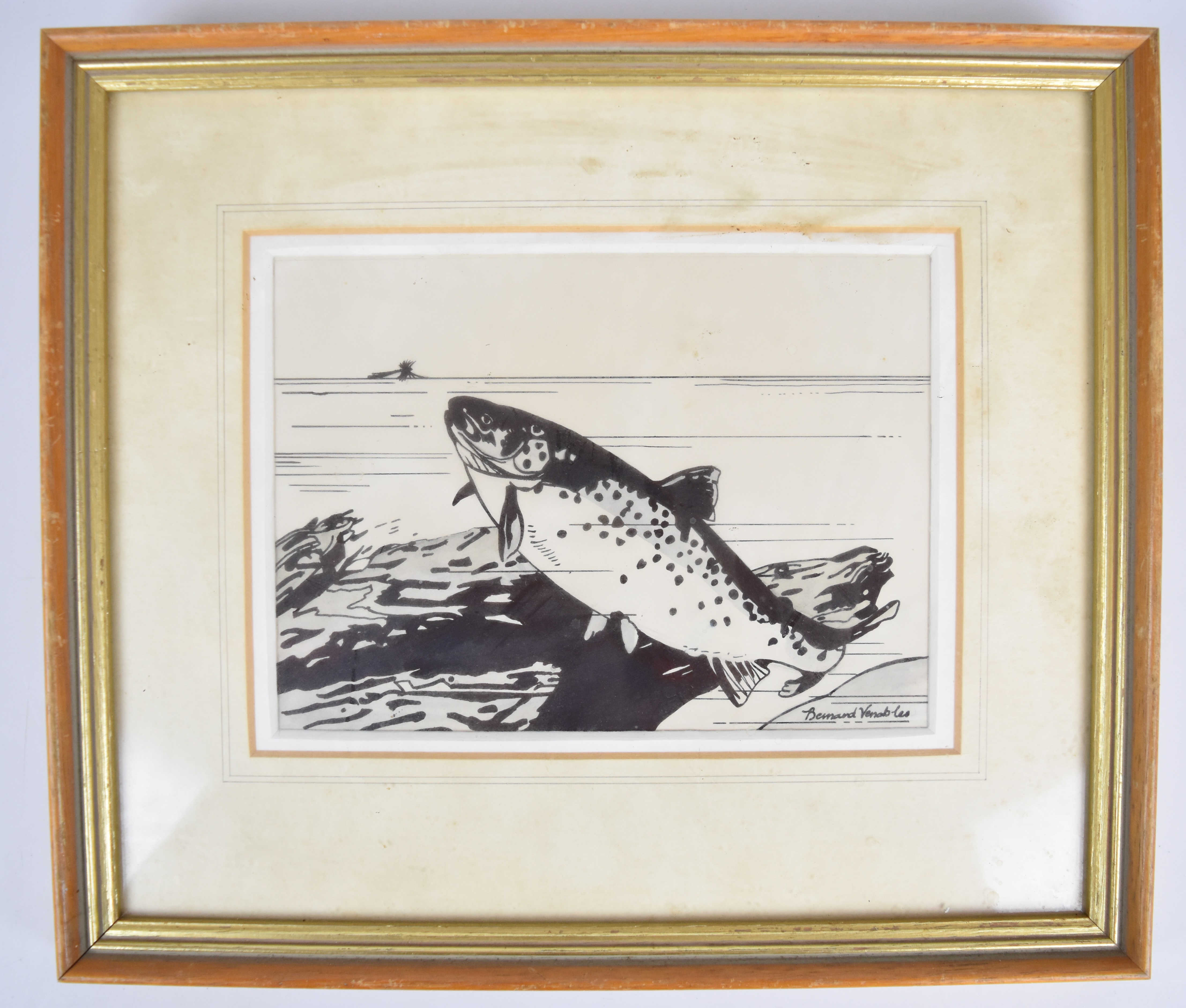 Bernard Venables (1907-2001) pen and ink study of a fish jumping, signed lower right, 14 x 19cm, - Image 2 of 4