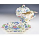 Mason's twin handled pedestal tureen, ladle and underplate decorated in the Strathmore pattern,