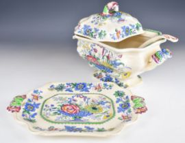 Mason's twin handled pedestal tureen, ladle and underplate decorated in the Strathmore pattern,