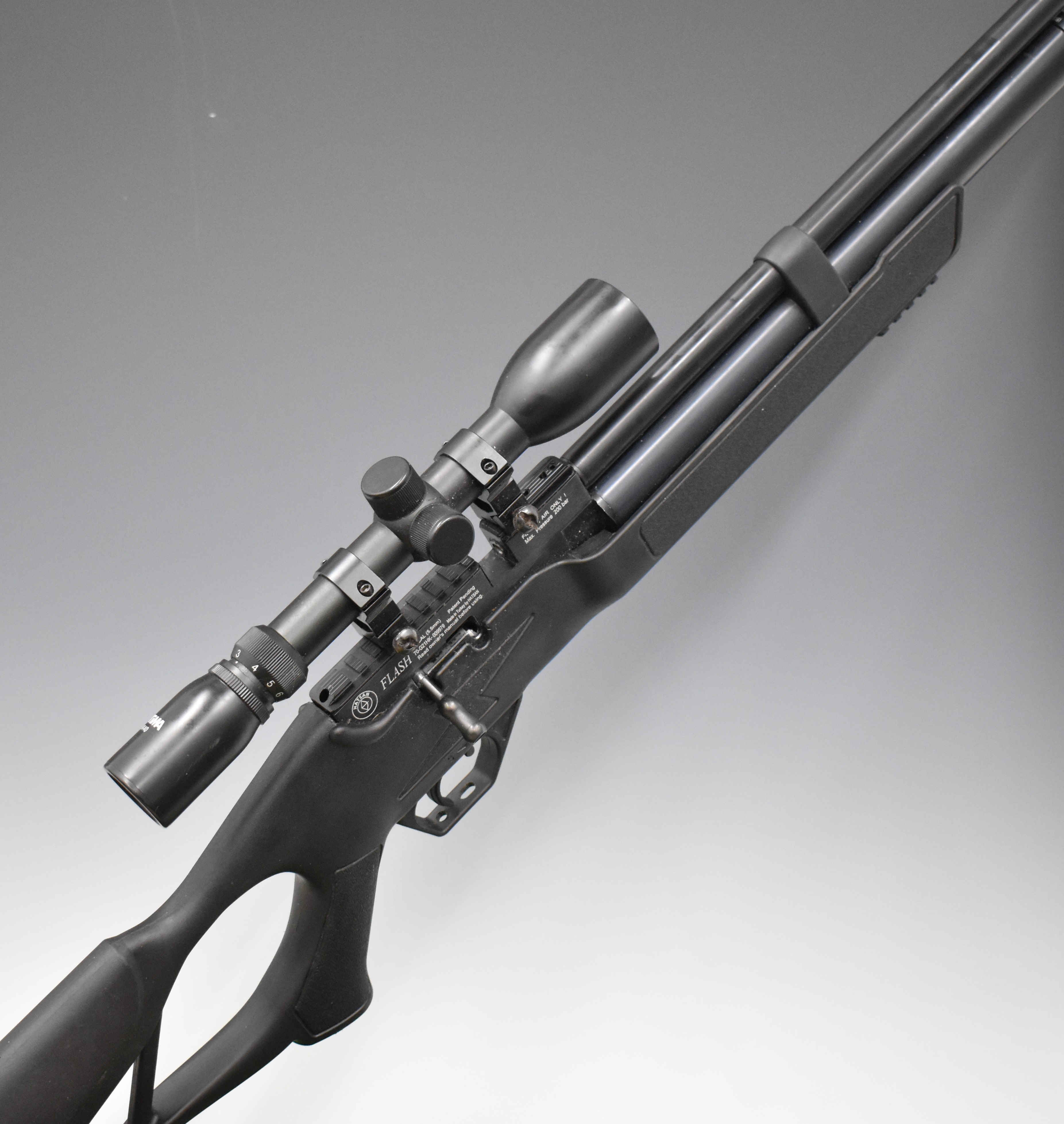 Hatsan Flash .22 PCP air rifle with textured semi-pistol grip and forend, composite skeleton