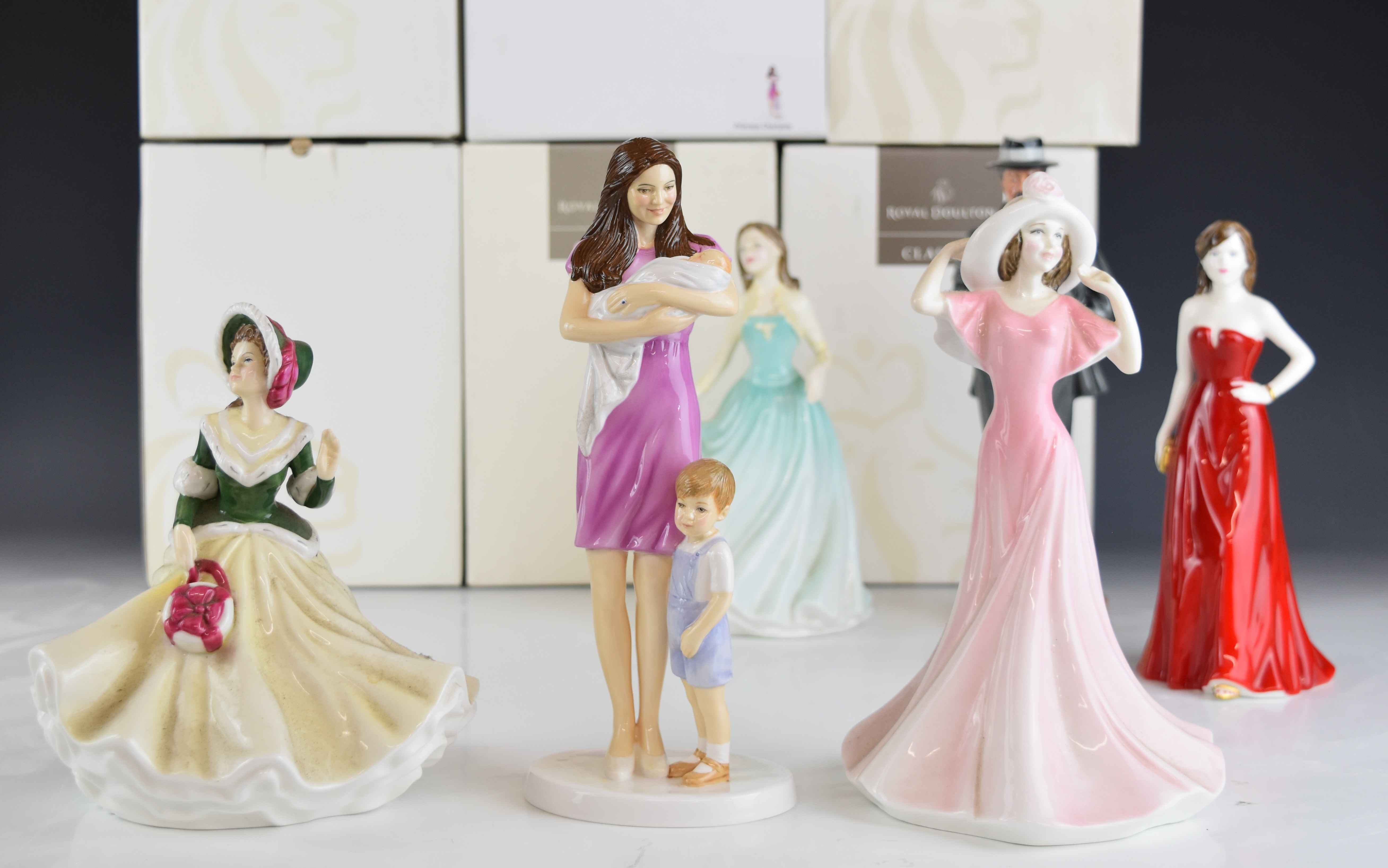 Six Royal Doulton figures including Arnold Bennett, Princess Charlotte, Brittany, Faye etc, all - Image 7 of 10