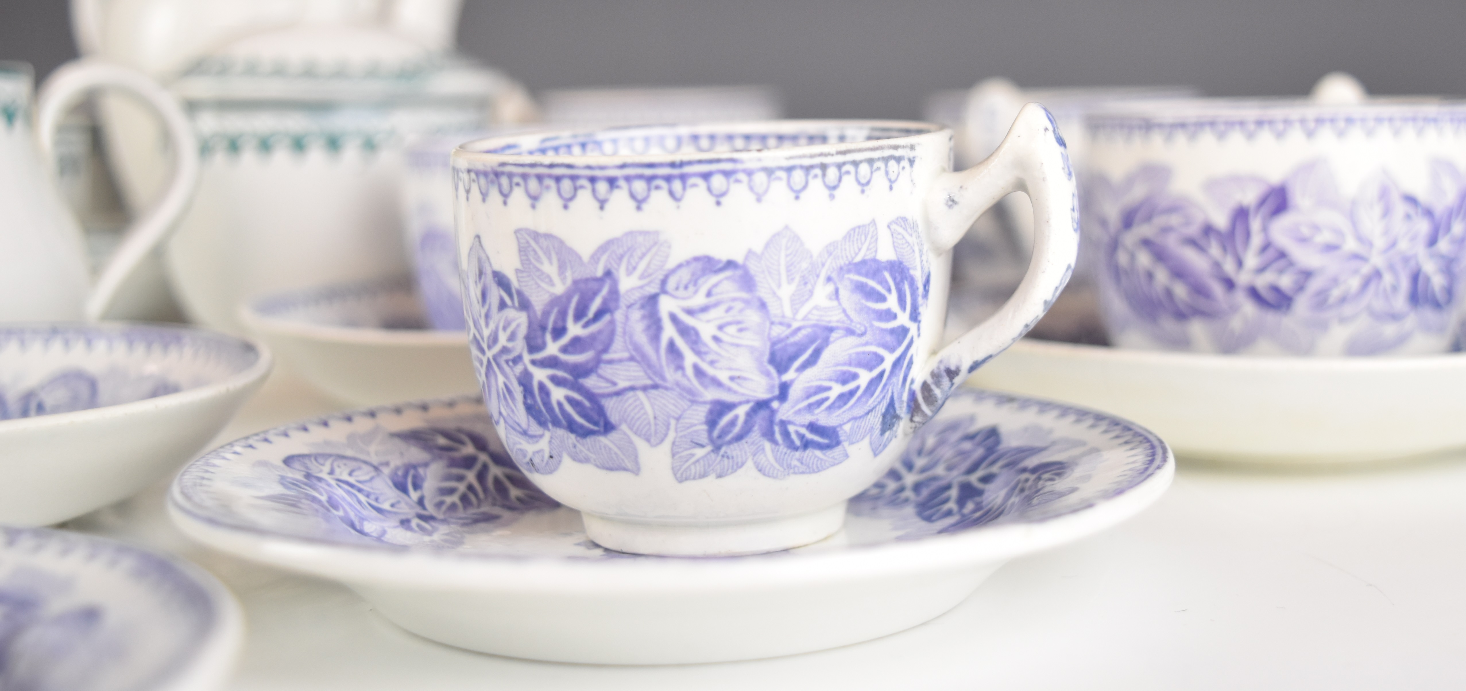 Copeland 19thC children's or toy / doll's house porcelain tea ware in two patterns, a sauce tureen - Image 7 of 12