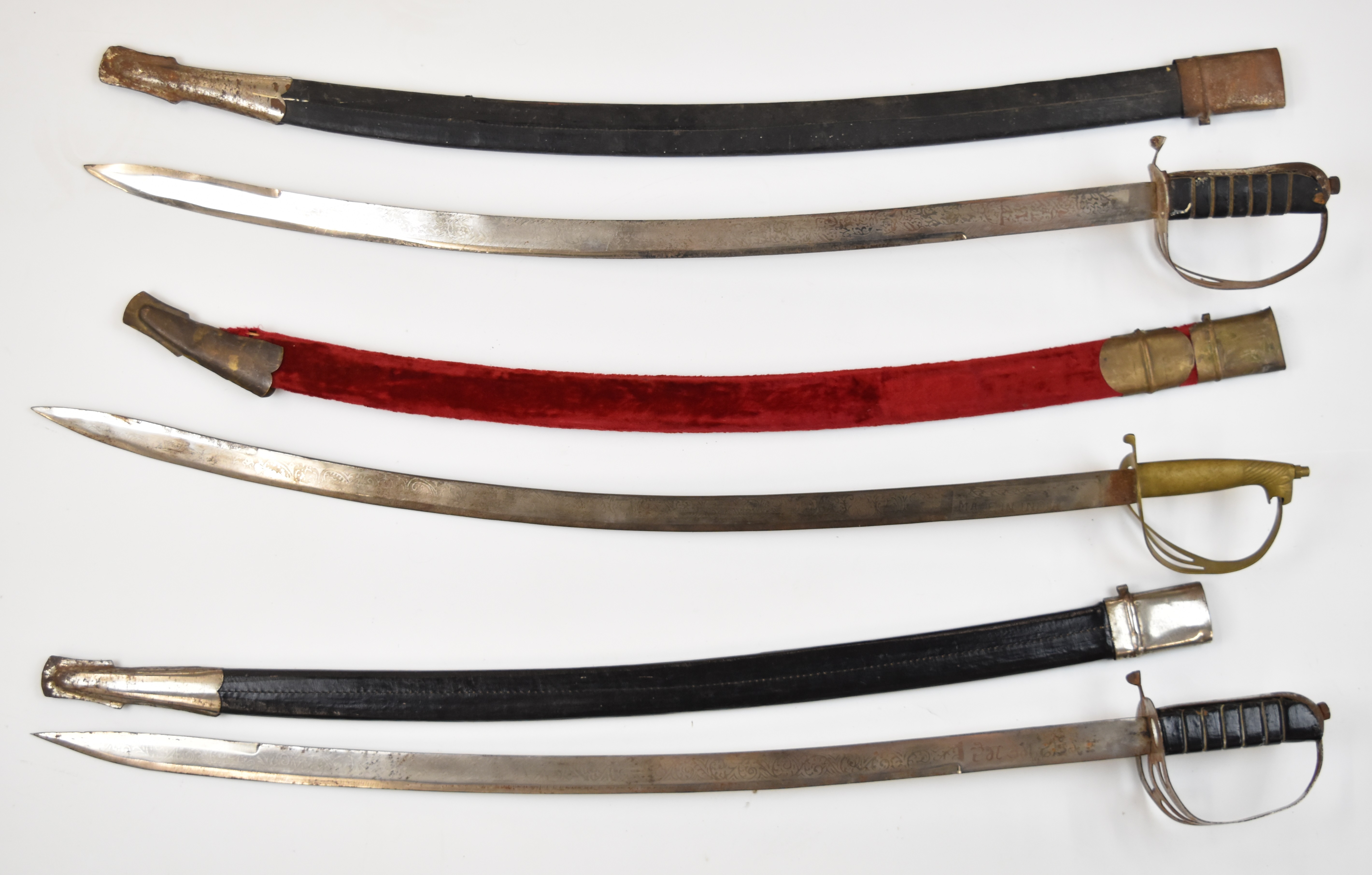 Three made in India tourist swords, longest blade 72cm. PLEASE NOTE ALL BLADED ITEMS ARE SUBJECT