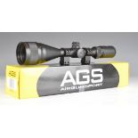 AGS Cobolt 4-16x50 IR PA air rifle scope with illuminated reticle and match mounts, in original box.