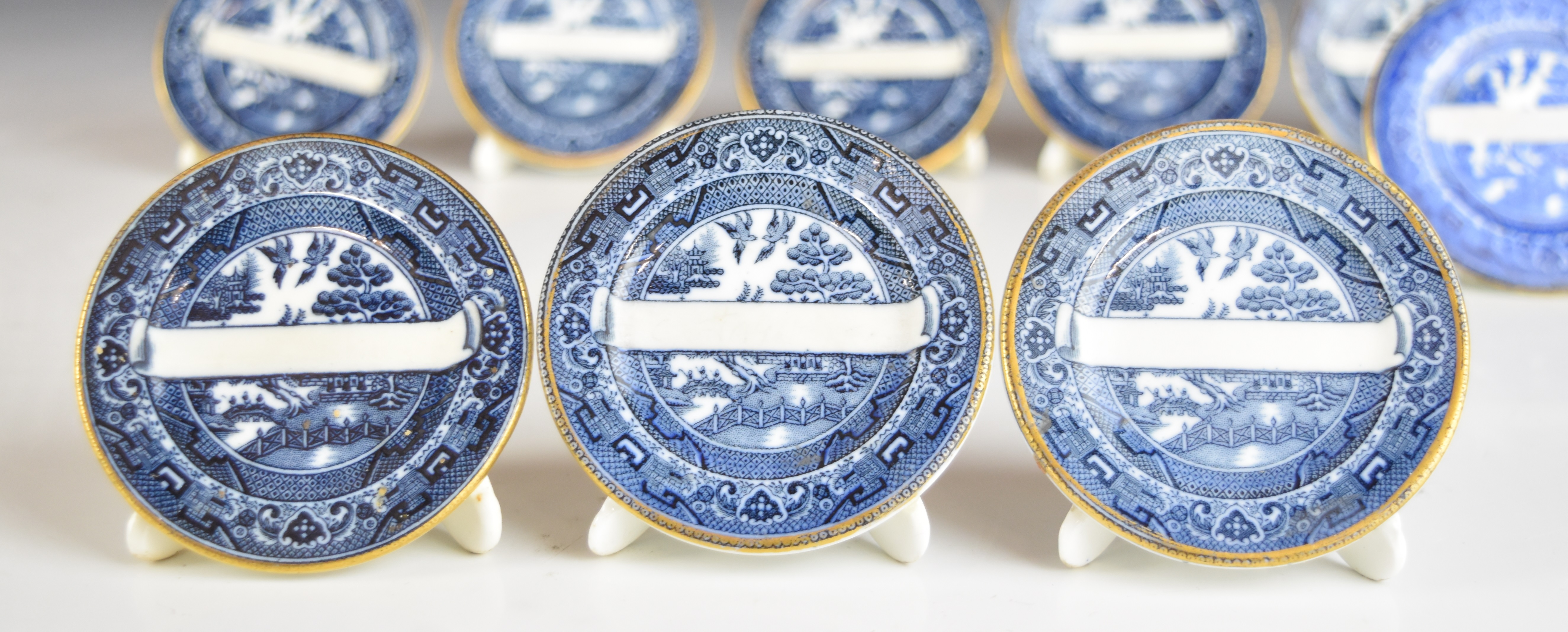 Twelve 19thC blue and white transfer printed circular place name plaques in the form of miniature - Image 2 of 6