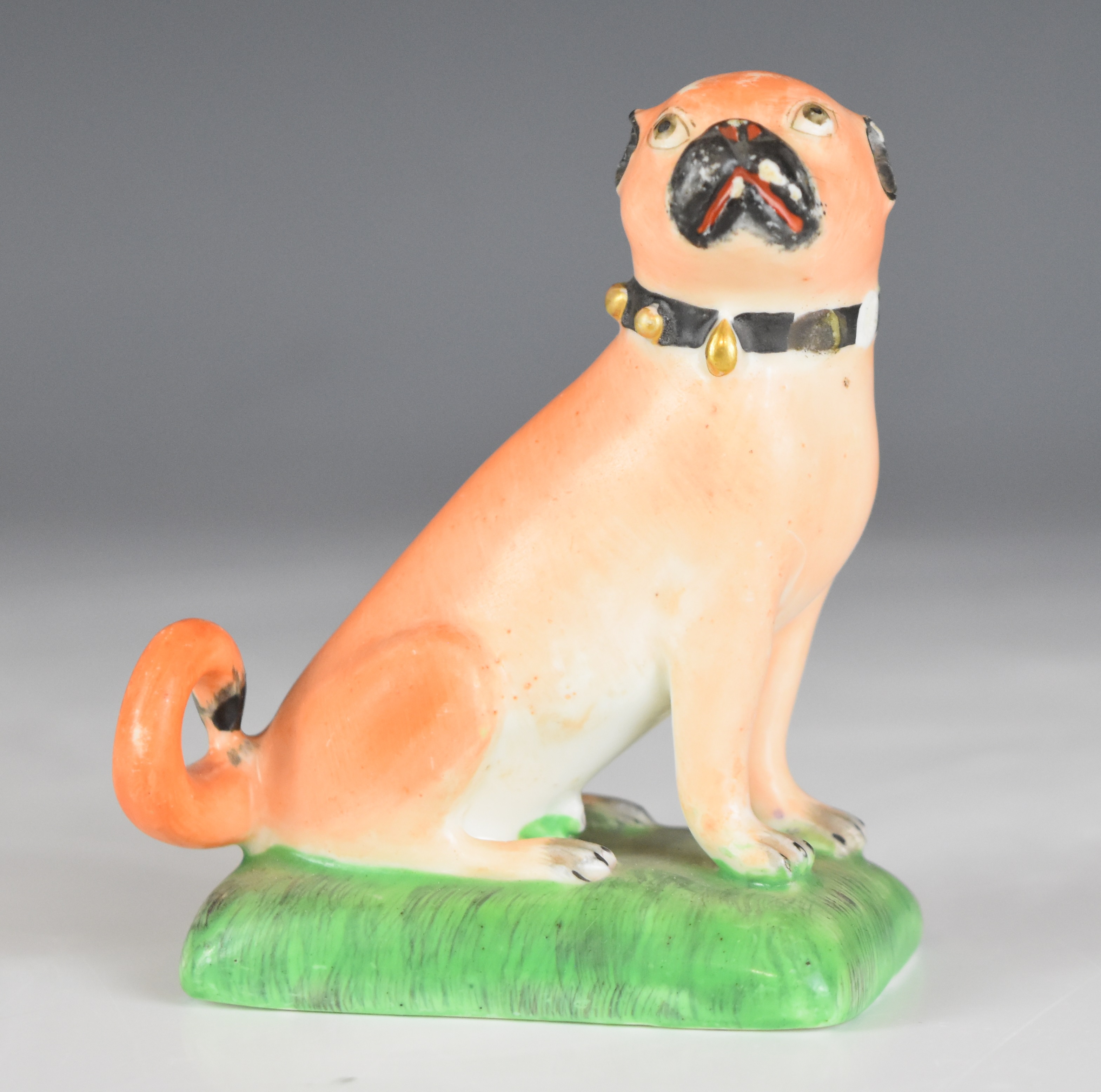 Collection of 19thC miniature porcelain / pottery pug figures including Crown Derby, tan example - Image 14 of 14