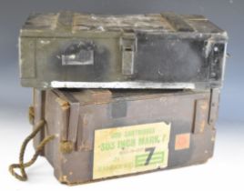 Two military wooden and metal ammunition crates including one with label '600 Cartridges .303 Inch