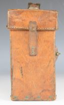 WW2 British army leather magazine pouch or holster with brass fittings, 24 x 12 x 7.5cm.
