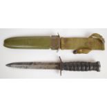 American WW2 fighting knife with leather grip, USM3 Imperial marked to double edged 17cm blade,