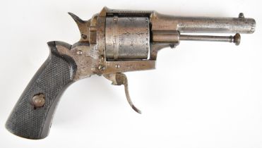 Belgian .32 six-shot double-action revolver with engraved frame, cylinder and grip strap,