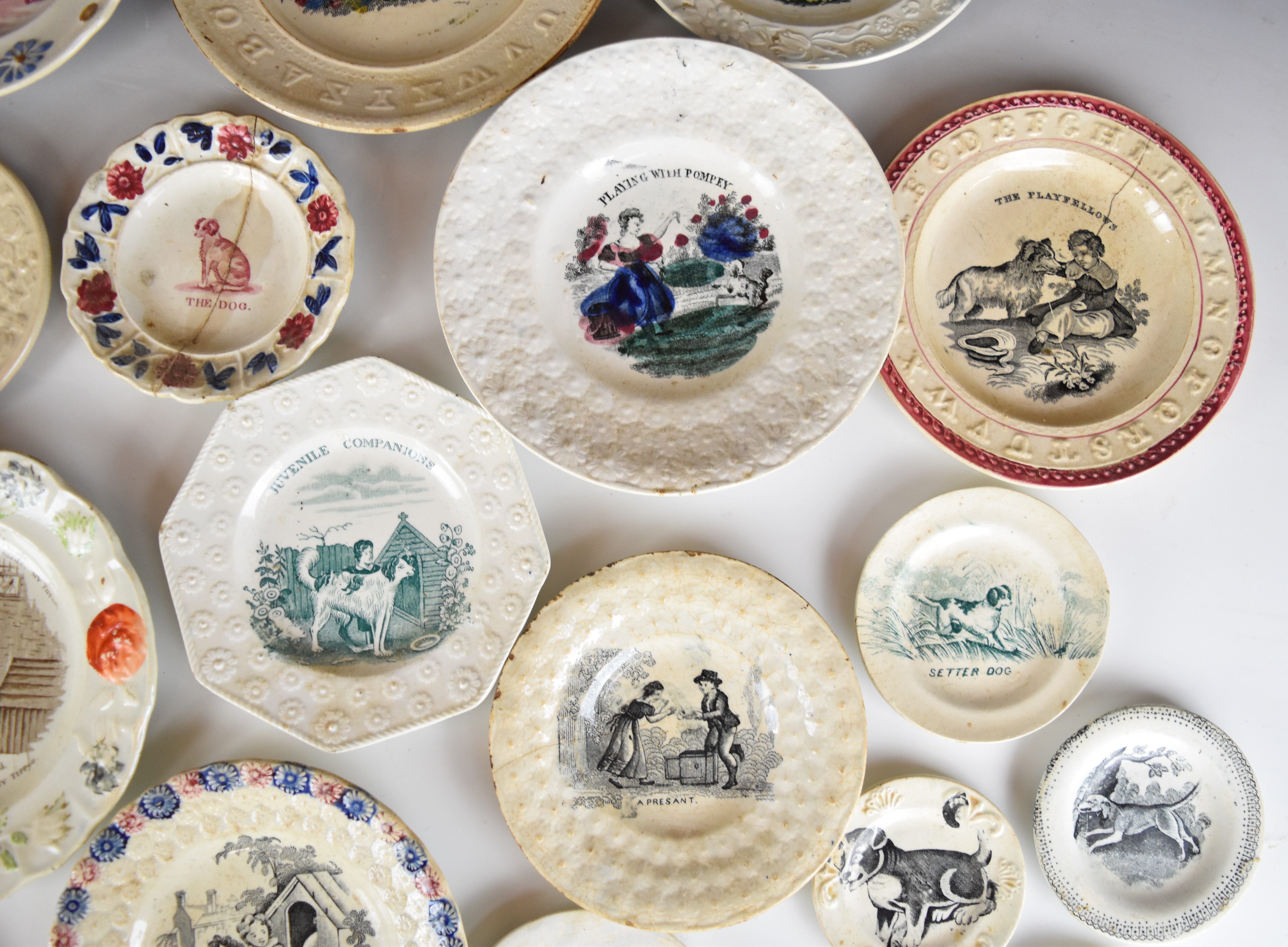 19thC nursery ware plates, mostly featuring dogs / children including The Pet, A Presant, Juvenile - Image 5 of 7