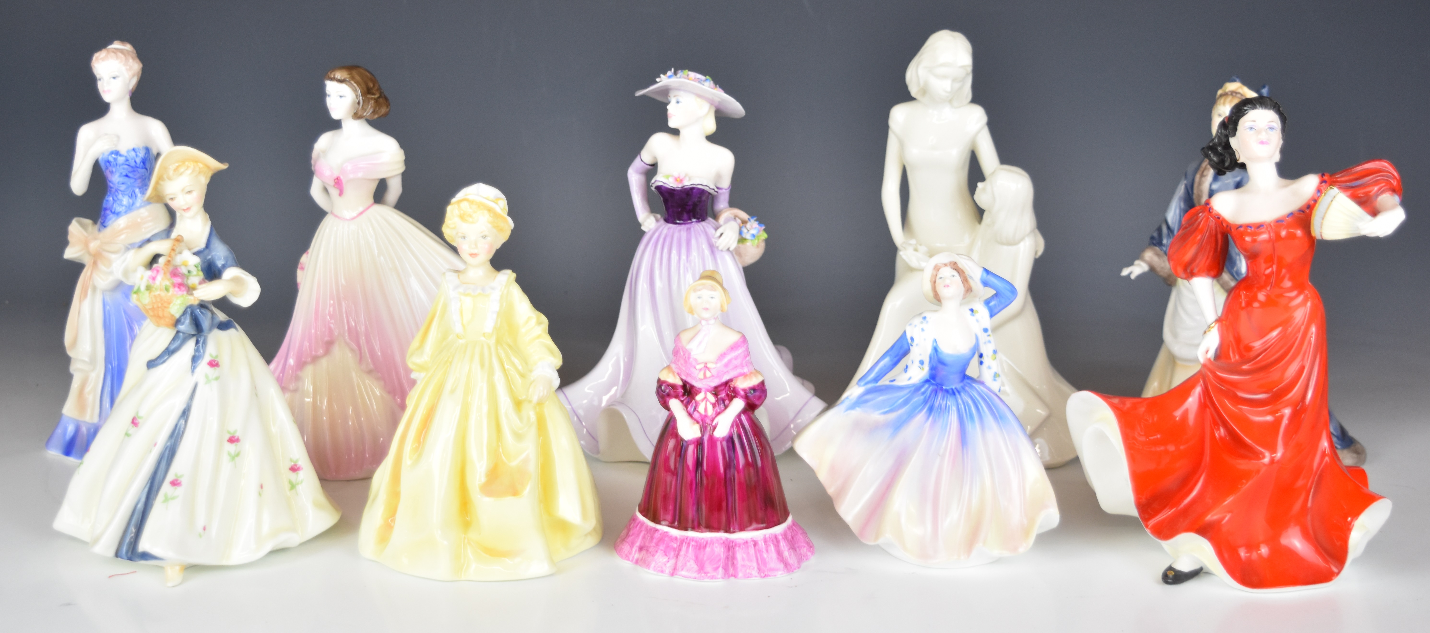 Ten Coalport and Royal Worcester figurines including Happy Birthday, Winter's Morn, Mother's Love, - Image 8 of 14