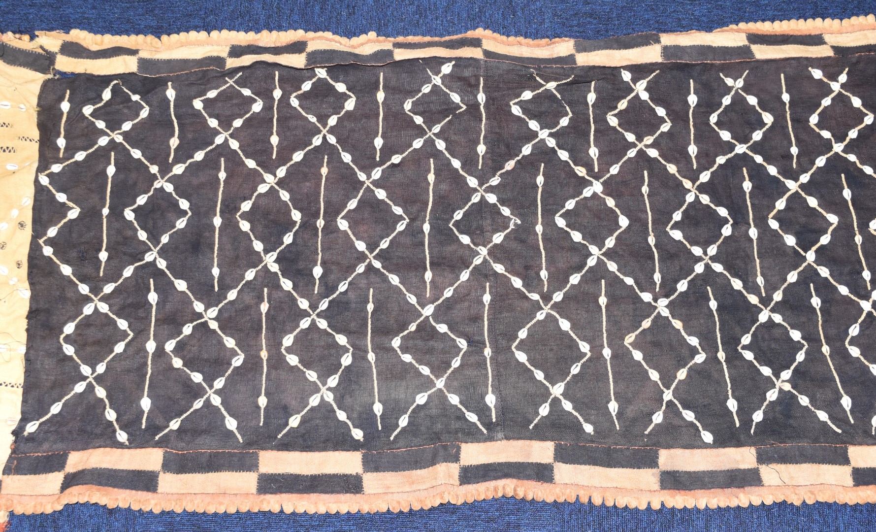Four probably late 19th / 20thC African tribal embroidered tapestries or wall hangings with - Image 7 of 10