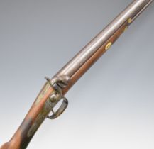 Unnamed percussion hammer action sporting gun with engraved lock and top plate, chequered grip,