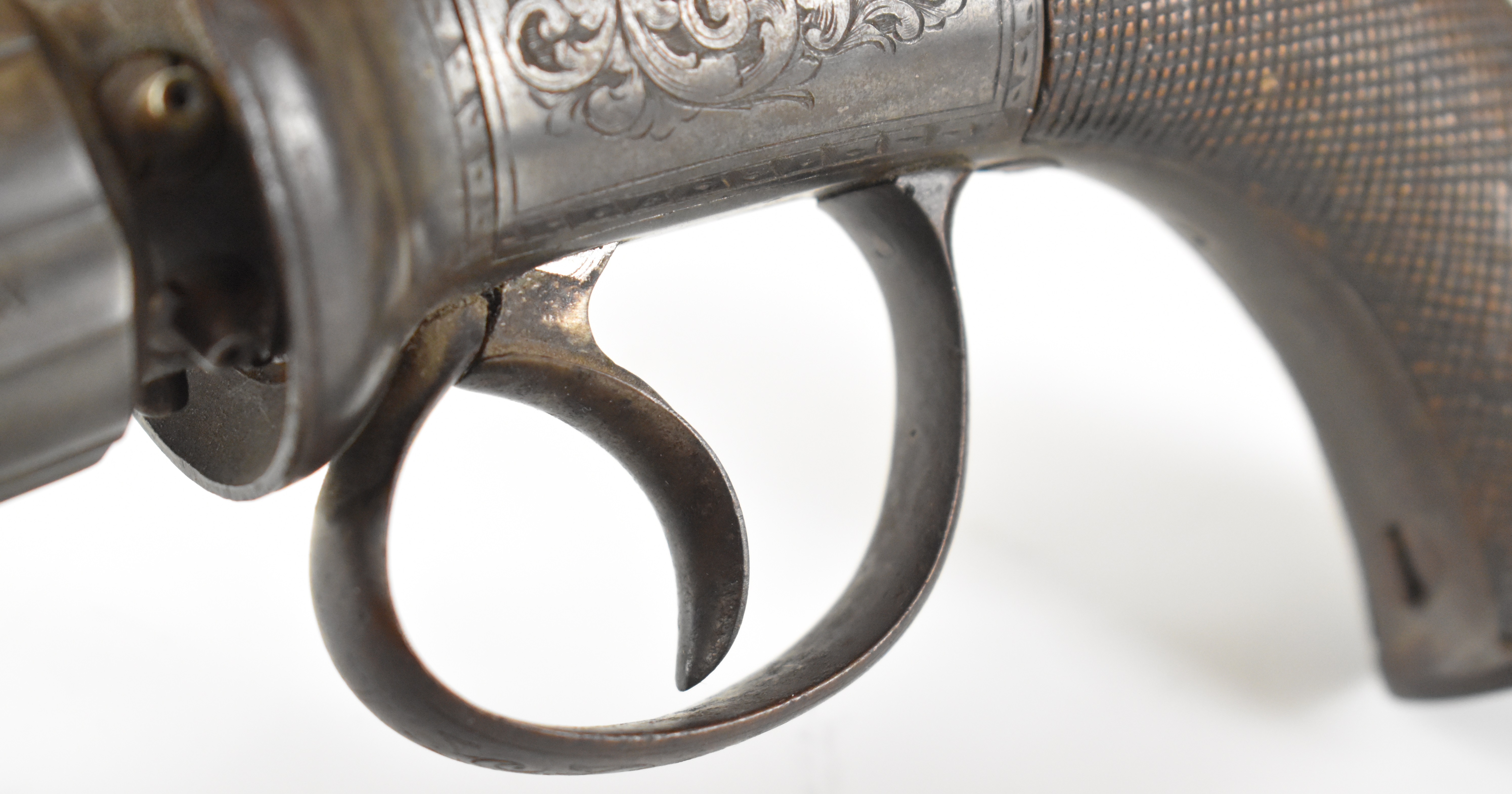 Unnamed six-shot bar hammer action percussion pepperbox revolver or pistol with engraved lock, top - Image 9 of 15