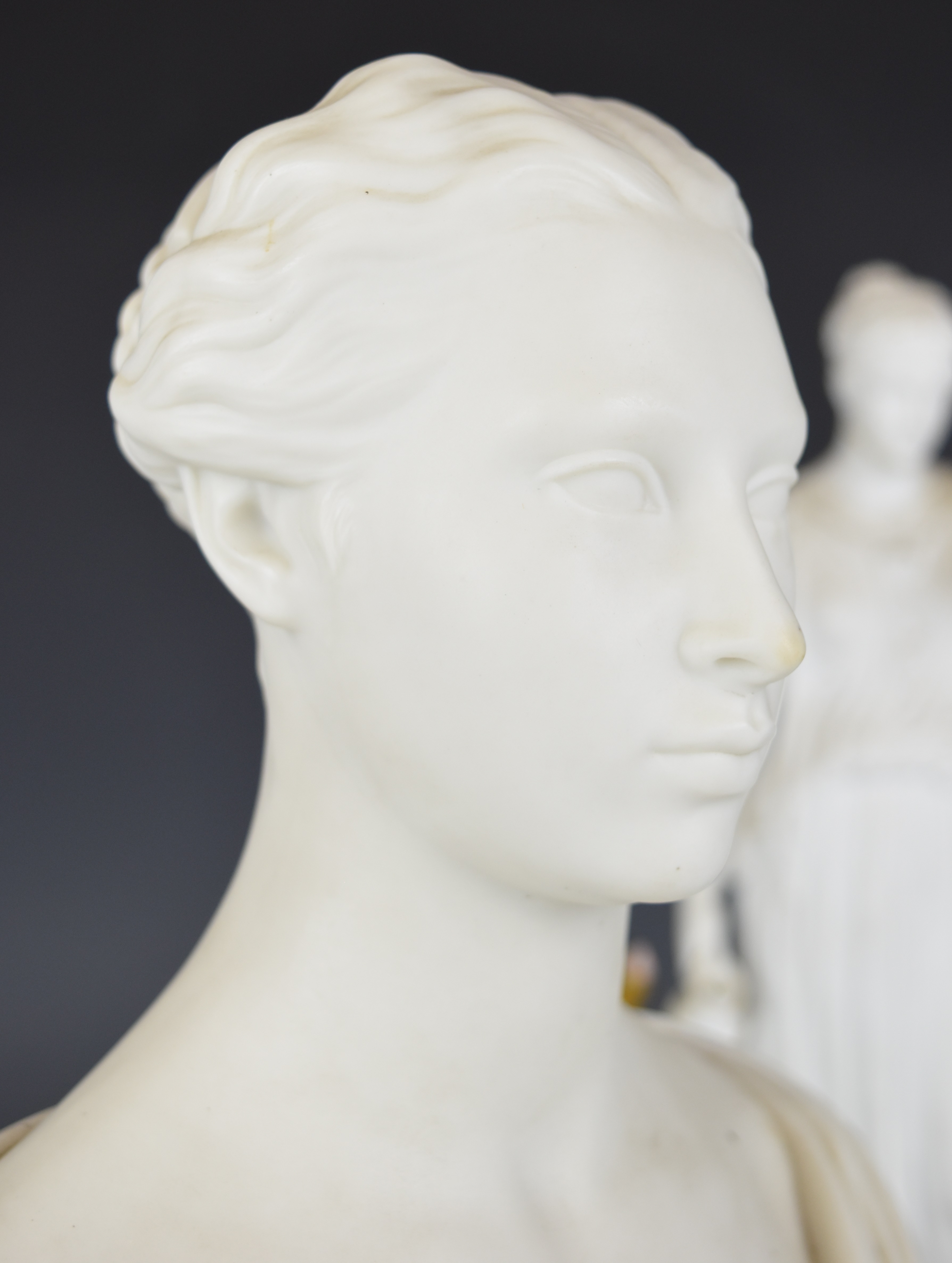 Pair of continental semi nude figurines, Parian ware continental bust and a Copenhagen figure, - Image 3 of 12