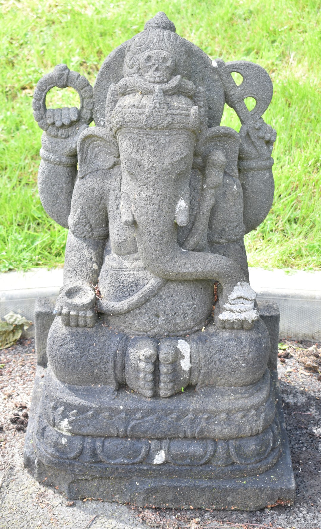Lava stone sculpture elephant deity, from the Borobadur temple area, Java, Indonesia, height 82cm