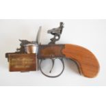 Dunhill Tinder Pistol flintlock style lighter with shaped wooden grip and 'Pat 592139 USA Pat
