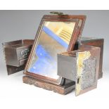Chinese carved hardwood travelling jewellery / vanity case with fold up mirror, W25 x D35 x H19cm