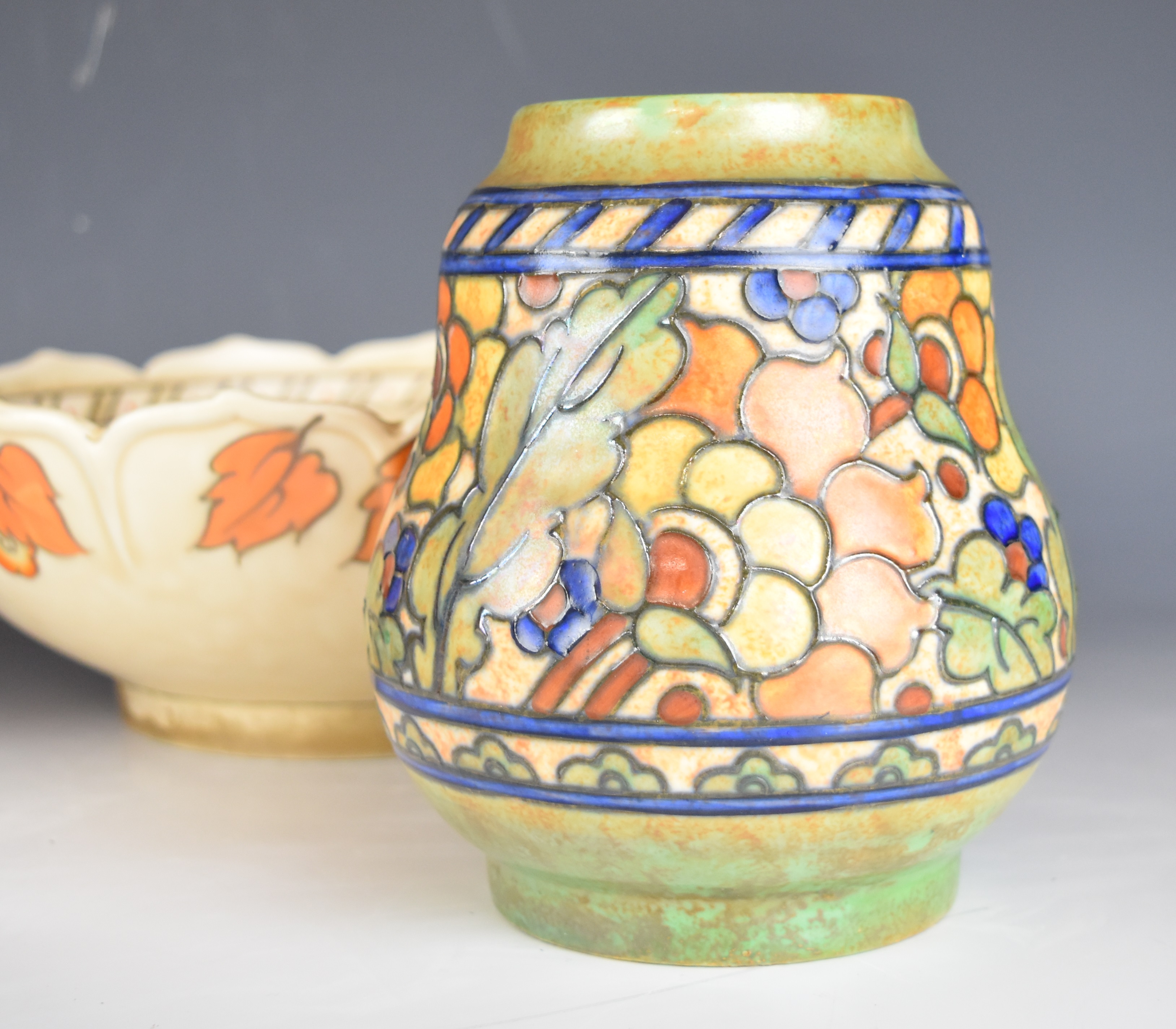 Crown Ducal Art Deco bowls and vases, three with tube lined decoration and signed Charlotte Rhead, - Image 6 of 11