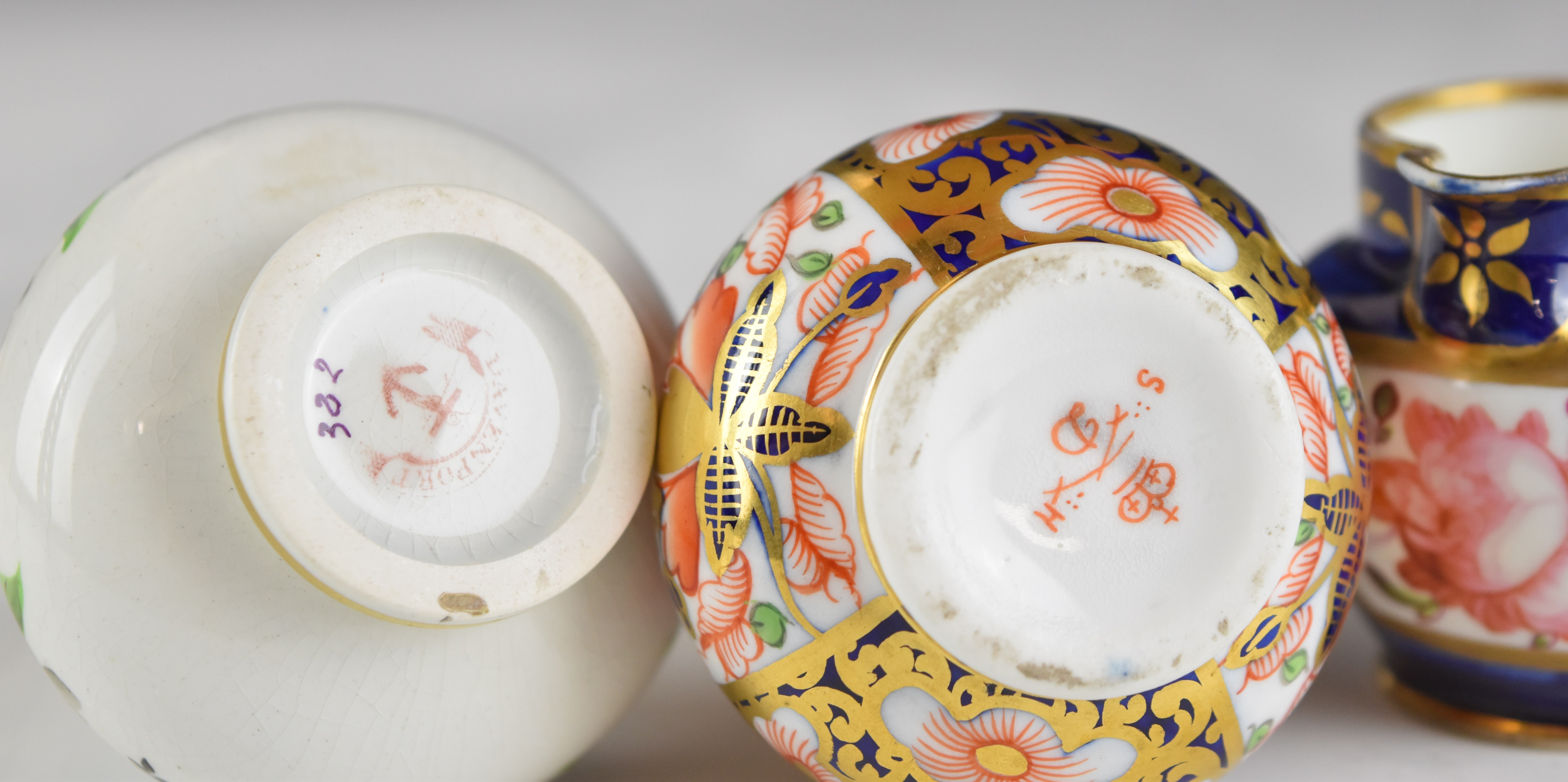Crown Derby Imari and Davenport covered scent / perfume bottles, Coalport miniature jug with - Image 7 of 14