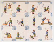 A set of twelve Dutch Makkum Delft tiles, each 7.5 x 7.5cm
