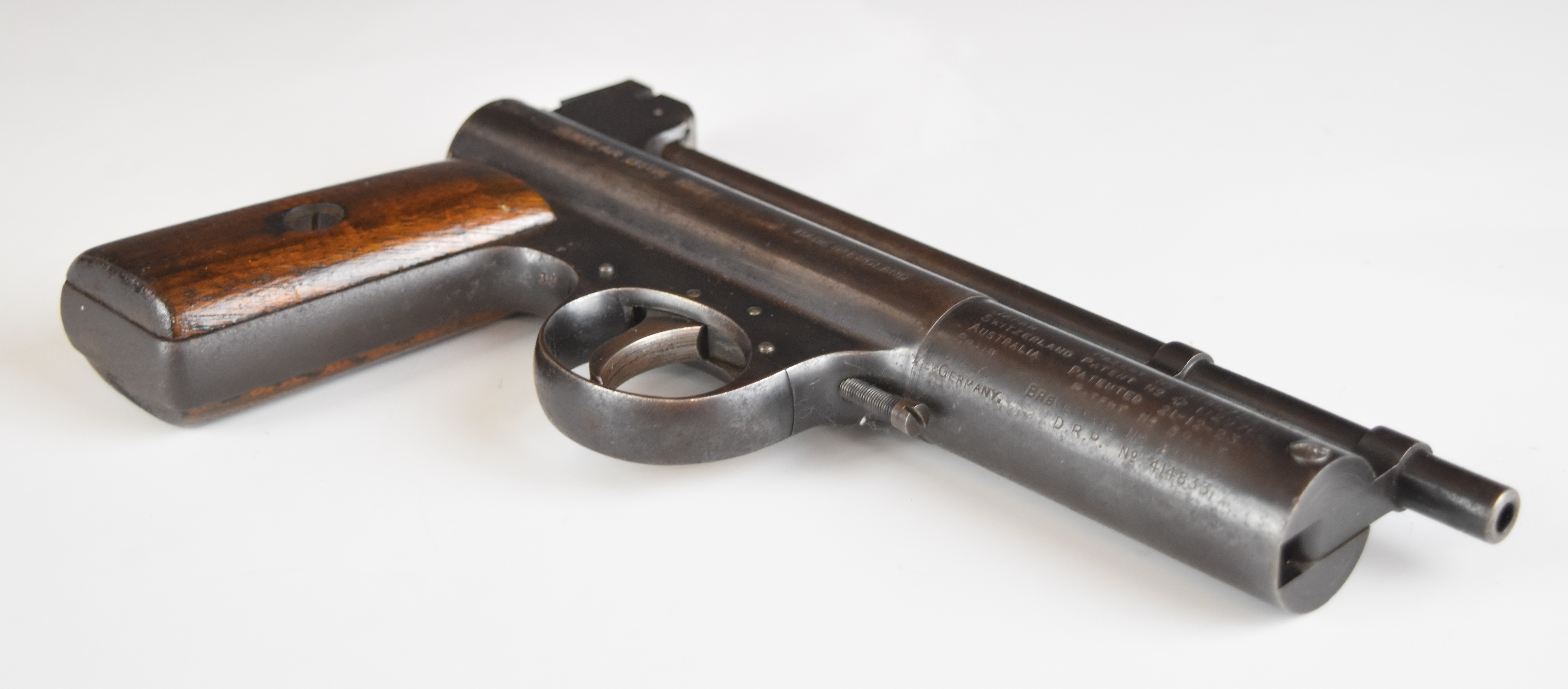 Webley Mark I .177 air pistol with logo inset to the wooden grips and adjustable sights, serial - Image 4 of 13