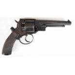 Adam's Patent 50 bore six-shot double-action revolver with chequered grip, line engraved cylinder,