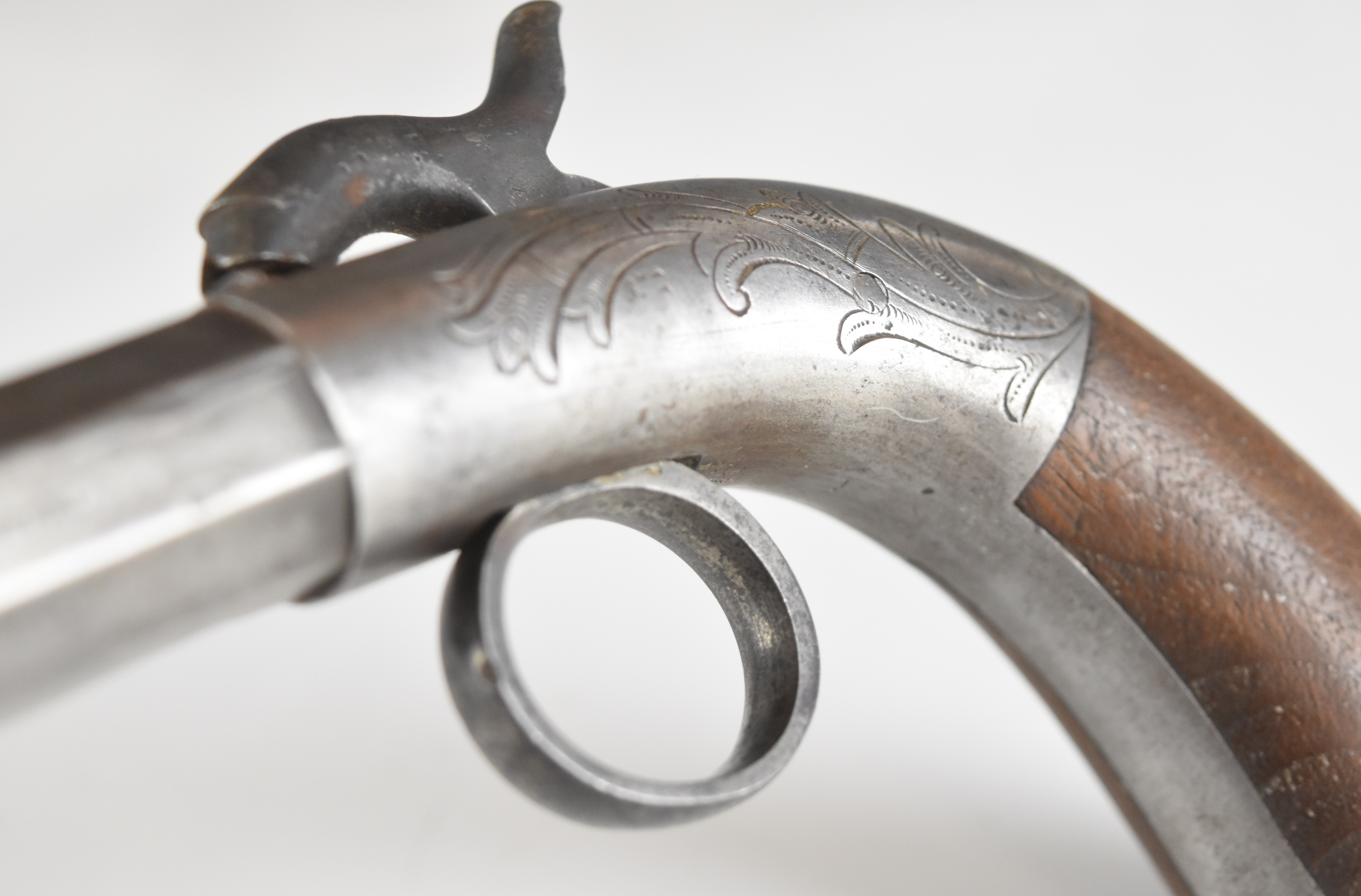 American or similar percussion hammer action bootleg pistol with engraved lock, ring trigger, wooden - Image 7 of 12