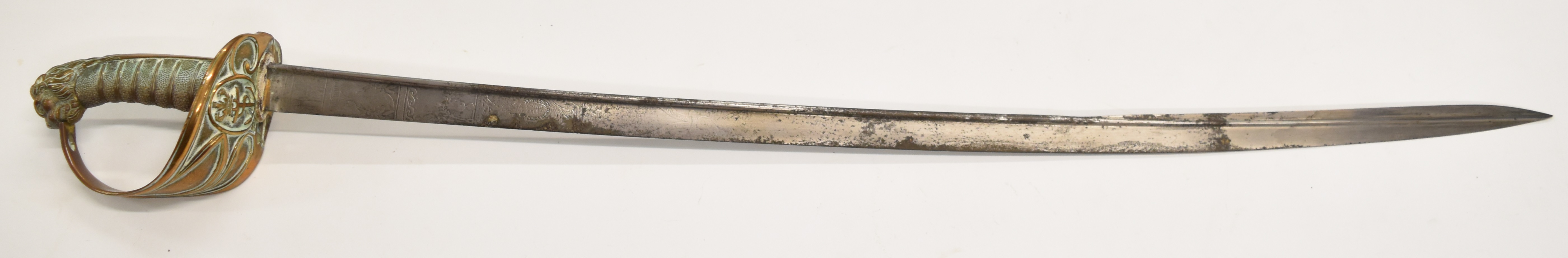 Royal Navy 1827 pattern sword with lion head pommel, folding inner guard and fouled anchor motif, - Image 3 of 11